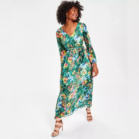 I.N.C. International Concepts • Floral-Print Long-Sleeve V-Neck Maxi Dress 4 NWT - Picture 1 of 5